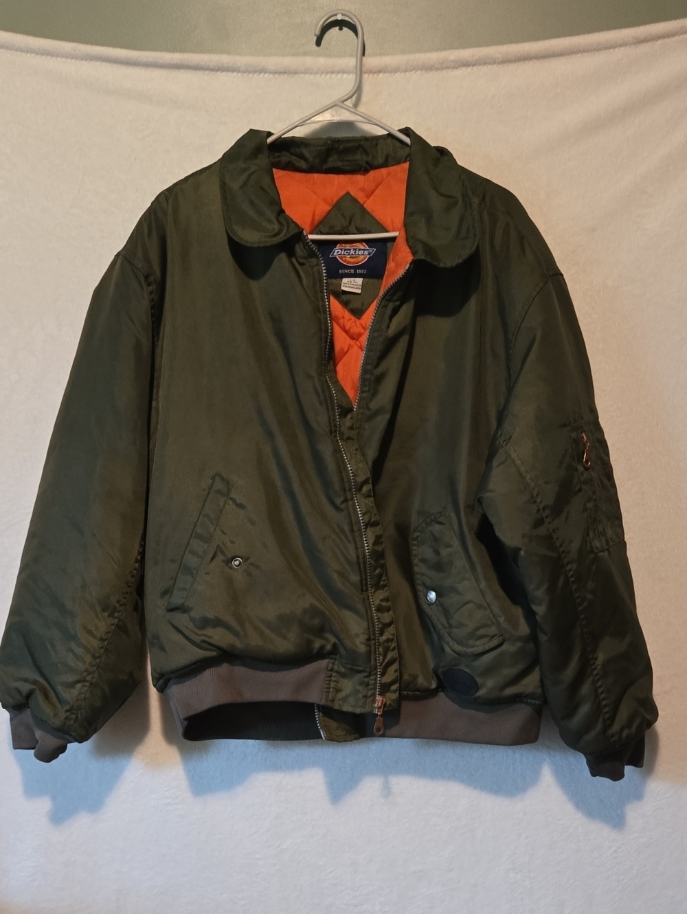 Dickies Olive Green Bomber Jacket with Orange Lining